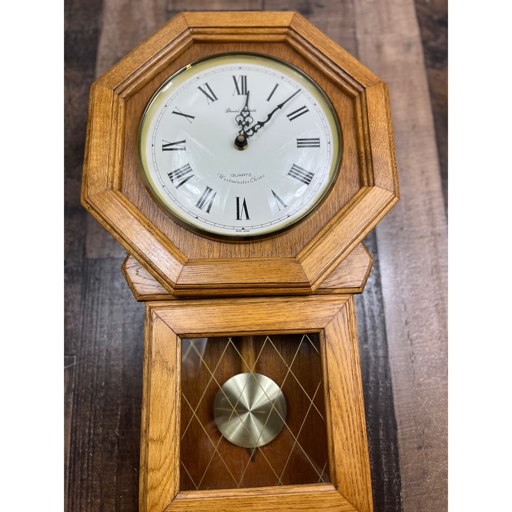 Daniel Dakota Oak Wood Schoolhouse Regulator Wall Clock Westminster Chime Quartz